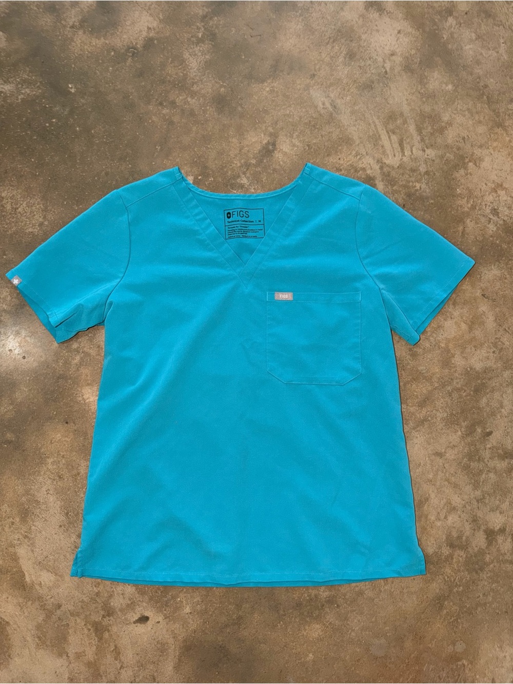 FIGS Teal V Neck Scrub Top M Technical Collection Stretch Nurse EUC